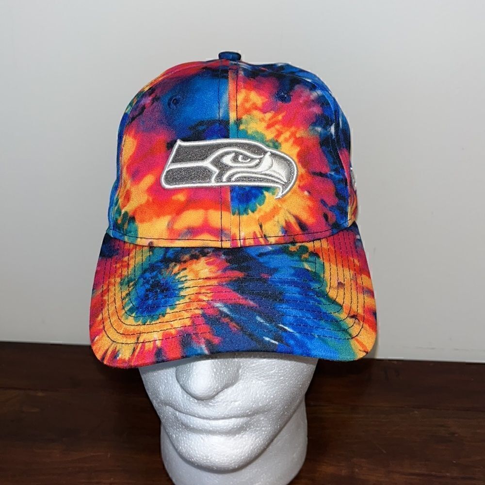 Seattle Seahawks New Era Tie Dye Crucial Catch Cancer baseball hat cap-October